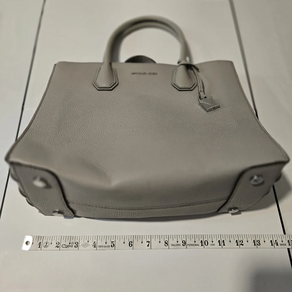 Michael Kors Mercer Large Convertible Pearl Grey Leather Tote Bag